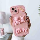 For iPhone 13 Wave Edge 3D M Bear Bunny Silicone Phone Case(Pink) - 1