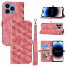 For iPhone 14 Pro Spider Printed Leather Phone Case(Pink) - 1