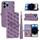For iPhone 14 Pro Spider Printed Leather Phone Case(Purple) - 1