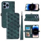 For iPhone 14 Pro Spider Printed Leather Phone Case(Green) - 1