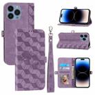 For iPhone 14 Pro Max Spider Printed Leather Phone Case(Purple) - 1