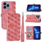 For iPhone 13 Pro Spider Printed Leather Phone Case(Pink) - 1