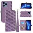 For iPhone 13 Pro Spider Printed Leather Phone Case(Purple) - 1