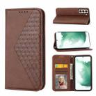 For Samsung Galaxy S22 5G Cubic Grid Calf Texture Magnetic Closure Leather Phone Case(Brown) - 1