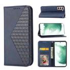 For Samsung Galaxy S22 5G Cubic Grid Calf Texture Magnetic Closure Leather Phone Case(Blue) - 1