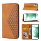 For Samsung Galaxy S22 5G Cubic Grid Calf Texture Magnetic Closure Leather Phone Case(Yellow) - 1