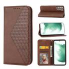 For Samsung Galaxy S22+ 5G Cubic Grid Calf Texture Magnetic Closure Leather Phone Case(Brown) - 1