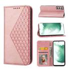 For Samsung Galaxy S22+ 5G Cubic Grid Calf Texture Magnetic Closure Leather Phone Case(Rose Gold) - 1