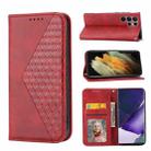 For Samsung Galaxy S22 Ultra 5G Cubic Grid Calf Texture Magnetic Closure Leather Phone Case(Red) - 1