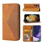 For Samsung Galaxy S22 Ultra 5G Cubic Grid Calf Texture Magnetic Closure Leather Phone Case(Yellow) - 1