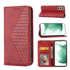 For Samsung Galaxy S21 5G Cubic Grid Calf Texture Magnetic Closure Leather Phone Case(Red) - 1