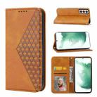 For Samsung Galaxy S21 5G Cubic Grid Calf Texture Magnetic Closure Leather Phone Case(Yellow) - 1