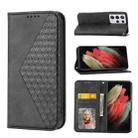 For Samsung Galaxy S21 Ultra 5G Cubic Grid Calf Texture Magnetic Closure Leather Phone Case(Black) - 1