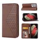 For Samsung Galaxy S21 Ultra 5G Cubic Grid Calf Texture Magnetic Closure Leather Phone Case(Brown) - 1