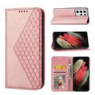 For Samsung Galaxy S21 Ultra 5G Cubic Grid Calf Texture Magnetic Closure Leather Phone Case(Rose Gold) - 1
