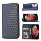 For Samsung Galaxy S21 Ultra 5G Cubic Grid Calf Texture Magnetic Closure Leather Phone Case(Blue) - 1