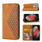 For Samsung Galaxy S21 Ultra 5G Cubic Grid Calf Texture Magnetic Closure Leather Phone Case(Yellow) - 1