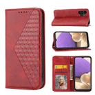 For Samsung Galaxy A32 4G Cubic Grid Calf Texture Magnetic Closure Leather Phone Case(Red) - 1