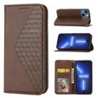 For iPhone 14 Cubic Grid Calf Texture Magnetic Closure Leather Phone Case(Brown) - 1