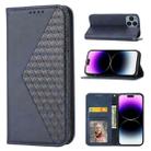 For iPhone 14 Pro Cubic Grid Calf Texture Magnetic Closure Leather Phone Case(Blue) - 1