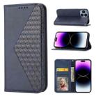 For iPhone 14 Pro Max Cubic Grid Calf Texture Magnetic Closure Leather Phone Case(Blue) - 1