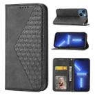 For iPhone 13 Cubic Grid Calf Texture Magnetic Closure Leather Phone Case(Black) - 1