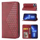 For iPhone 13 Pro Cubic Grid Calf Texture Magnetic Closure Leather Phone Case(Red) - 1