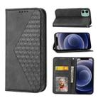 For iPhone 12 mini Cubic Grid Calf Texture Magnetic Closure Leather Phone Case(Black) - 1