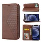 For iPhone 12 mini Cubic Grid Calf Texture Magnetic Closure Leather Phone Case(Brown) - 1