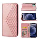For iPhone 12 mini Cubic Grid Calf Texture Magnetic Closure Leather Phone Case(Rose Gold) - 1