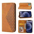 For iPhone 12 mini Cubic Grid Calf Texture Magnetic Closure Leather Phone Case(Yellow) - 1