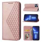 For iPhone 11 Pro Max Cubic Grid Calf Texture Magnetic Closure Leather Phone Case(Rose Gold) - 1
