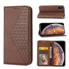 For iPhone X / XS Cubic Grid Calf Texture Magnetic Closure Leather Phone Case(Brown) - 1