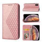 For iPhone X / XS Cubic Grid Calf Texture Magnetic Closure Leather Phone Case(Rose Gold) - 1