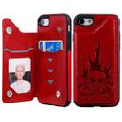 For iPhone SE 2022 / SE 2020 / 8 / 7 Skull Head Embossing Pattern Shockproof Protective Case with Holder & Card Slots & Wallet(Red) - 1