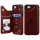 For iPhone SE 2022 / SE 2020 / 8 / 7 Skull Head Embossing Pattern Shockproof Protective Case with Holder & Card Slots & Wallet(Brown) - 1