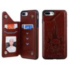 For iPhone 8 Plus / 7 Plus Skull Head Embossing Pattern Shockproof Protective Case with Holder & Card Slots & Wallet(Brown) - 1