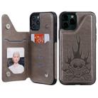 For iPhone 11 Pro Skull Head Embossing Pattern Shockproof Protective Case with Holder & Card Slots & Wallet(Grey) - 1