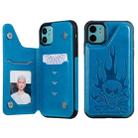 For iPhone 11 Skull Head Embossing Pattern Shockproof Protective Case with Holder & Card Slots & Wallet(Blue) - 1