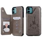 For iPhone 11 Skull Head Embossing Pattern Shockproof Protective Case with Holder & Card Slots & Wallet(Grey) - 1