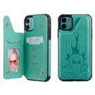 For iPhone 11 Skull Head Embossing Pattern Shockproof Protective Case with Holder & Card Slots & Wallet(Green) - 1