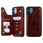 For iPhone 11 Skull Head Embossing Pattern Shockproof Protective Case with Holder & Card Slots & Wallet(Brown) - 1