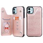 For iPhone 11 Skull Head Embossing Pattern Shockproof Protective Case with Holder & Card Slots & Wallet(Rose Gold) - 1