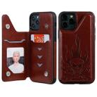 For iPhone 11 Pro Max Skull Head Embossing Pattern Shockproof Protective Case with Holder & Card Slots & Wallet(Brown) - 1