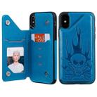 For iPhone X / XS Skull Head Embossing Pattern Shockproof Protective Case with Holder & Card Slots & Wallet(Blue) - 1