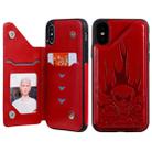 For iPhone X / XS Skull Head Embossing Pattern Shockproof Protective Case with Holder & Card Slots & Wallet(Red) - 1