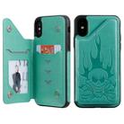 For iPhone X / XS Skull Head Embossing Pattern Shockproof Protective Case with Holder & Card Slots & Wallet(Green) - 1