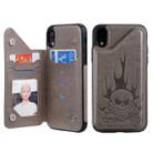 For iPhone XR Skull Head Embossing Pattern Shockproof Protective Case with Holder & Card Slots & Wallet(Grey) - 1