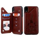 For iPhone XR Skull Head Embossing Pattern Shockproof Protective Case with Holder & Card Slots & Wallet(Brown) - 1