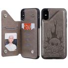 For iPhone XS Max Skull Head Embossing Pattern Shockproof Protective Case with Holder & Card Slots & Wallet(Grey) - 1